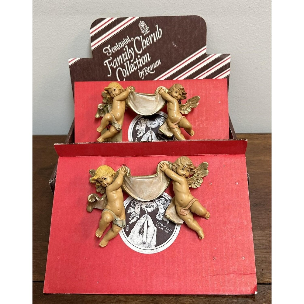 Vintage 1980's Fontanini Italy Cherubs w/ Banner in Original Packaging Lot of 2